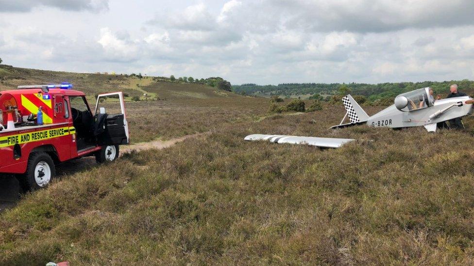 Aircraft after forced landing in New Forest