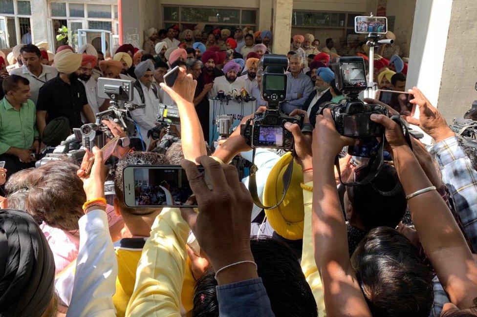 Punjab chief minister Amarinder Singh speaking to the press