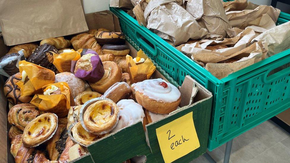 crates of bakery items