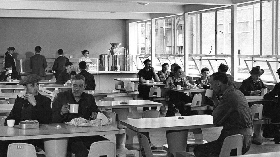 Steelworkers enjoy a break in the canteen in the 1960s