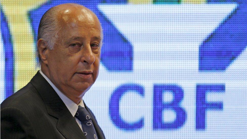 CBF President Marco Polo Del Nero arrives for a news conference after the announcement of the players for the 2018 World Cup qualifiers, in Rio de Janeiro