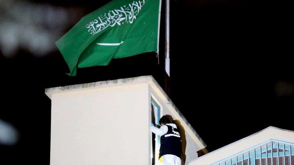 Turkish officers search the Saudi consulate in Istanbul