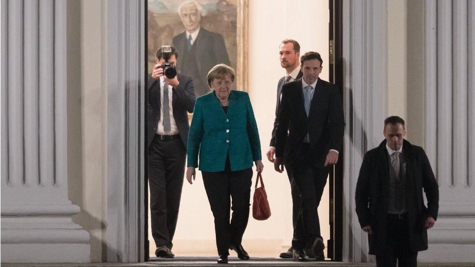 Mrs Merkel leaves after talks on Thursday