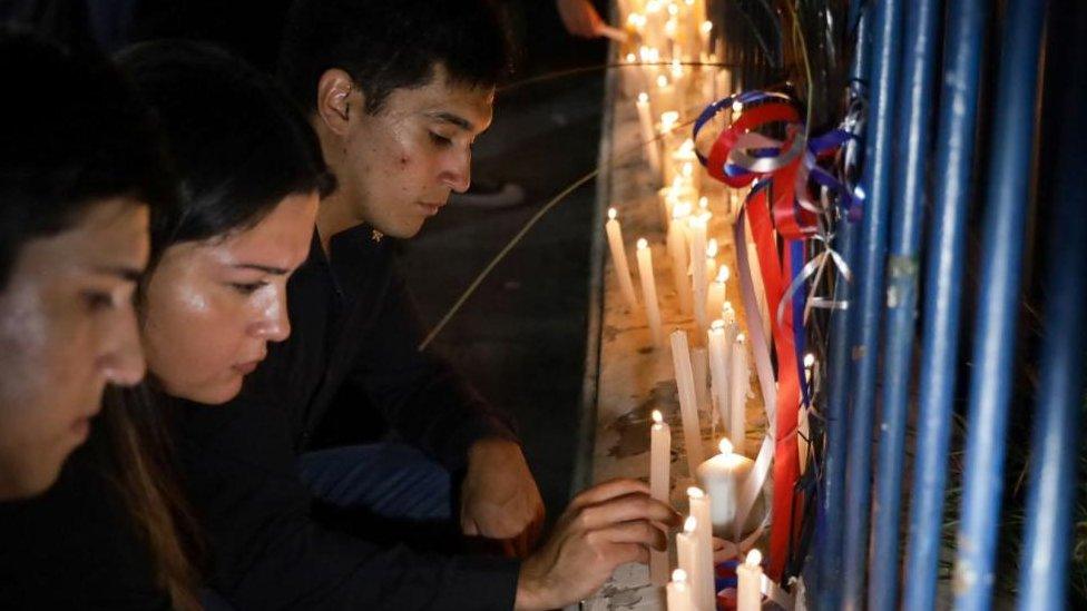 Renovacion Nacional militants gather to honor former President Sebastian Pinera at the party's headquarters in Santiago, Chile, 06 February 2024.