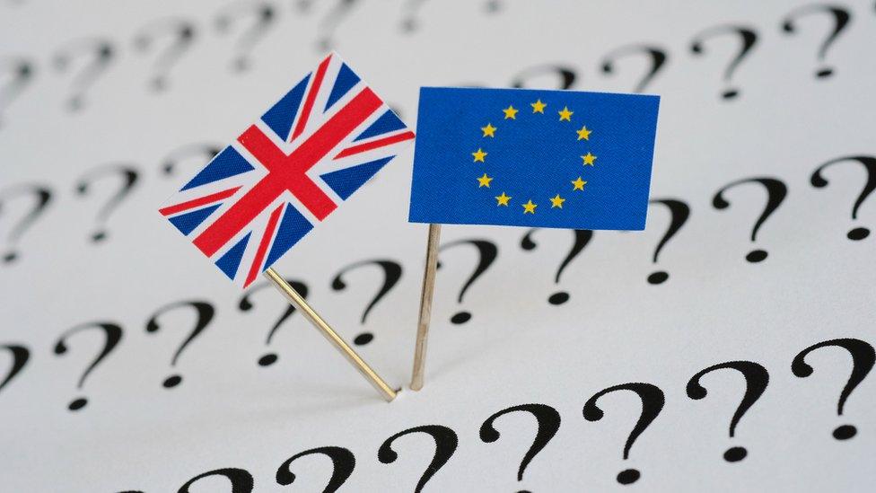 British and EU flags with question marks