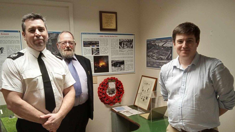 Scott Norman, Deputy Chief Fire Officer of Norfolk Fire Service, Colin Farrington of Norfolk Fire Museum and Matthew Parrot, manager of the museum