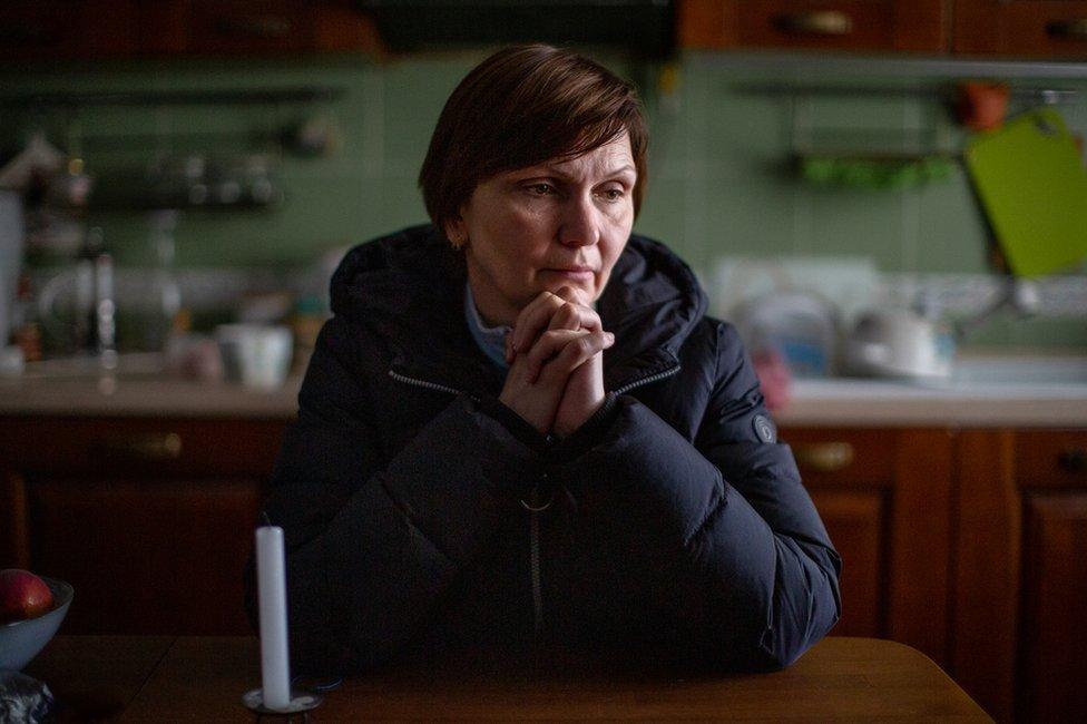 Olena Kuksa's husband was taken by Russian soldiers. "My soul aches," she said. "Not just for my husband, for everyone."