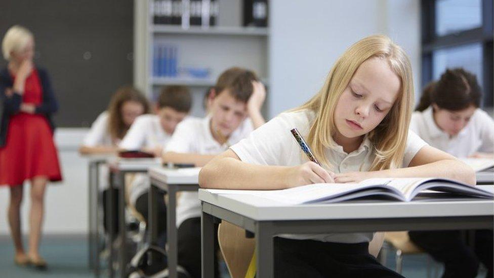 Children taking a test