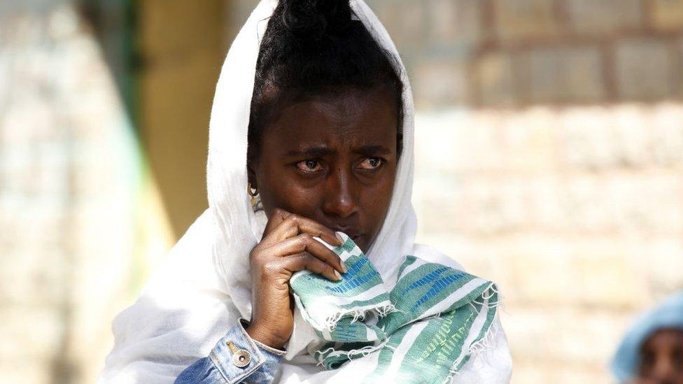 Tigray people stage a protest against the government on the distribution Condition of food and on the current situation of Tigray that internally displaced people taking shelter on Hawelti Secondary School in Mekele city Tigray on March 8, 2021.