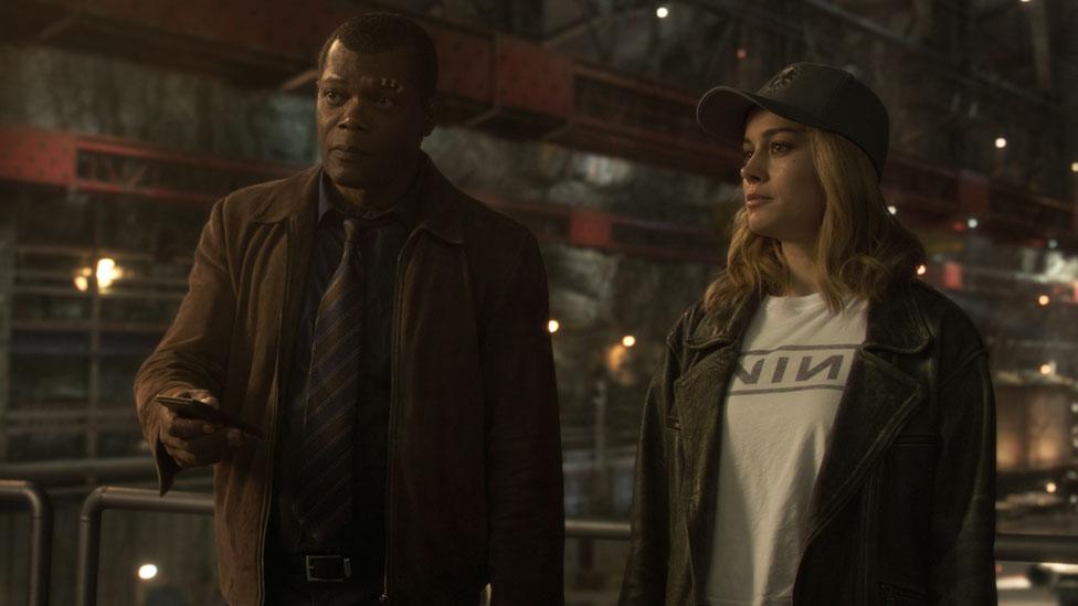 Samuel L Jackson and Brie Larson in Captain Marvel