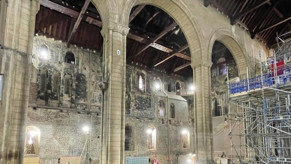 The under construction Keep at Norwich Castle