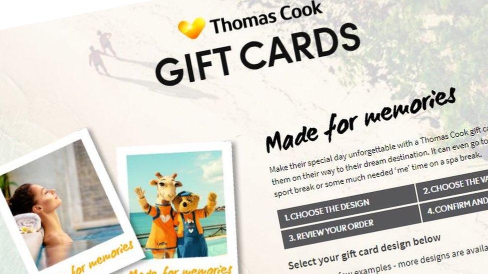 Still from Thomas Cook gift cards website