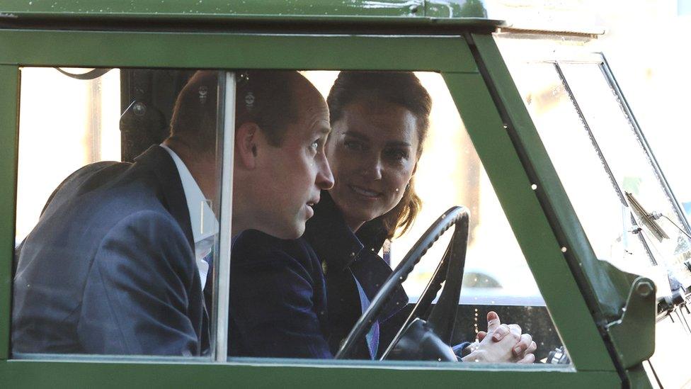 William and Kate arrive in a Land Rover Defender for a special screening of Disney's Cruella at the Palace of Holyroodhouse in Edinburgh