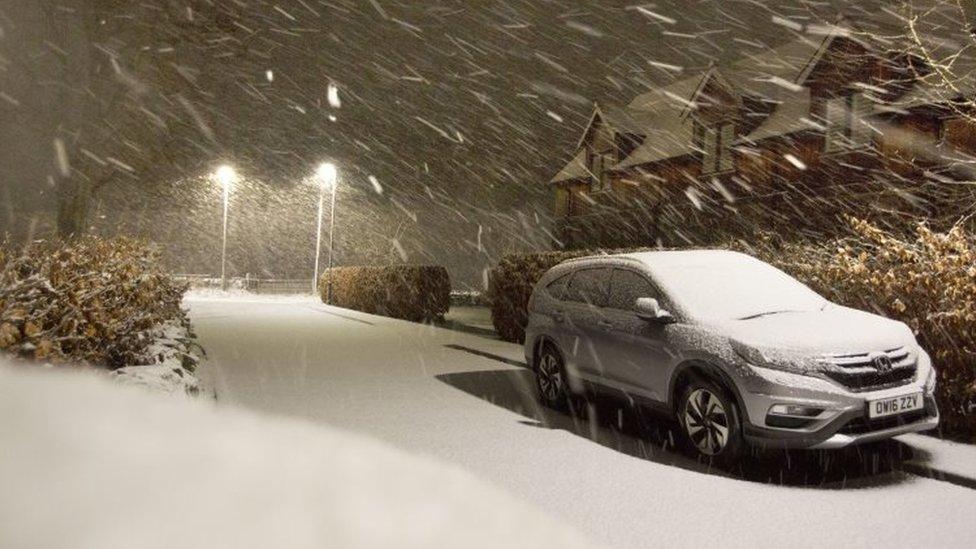 A snow covered street in Scotland