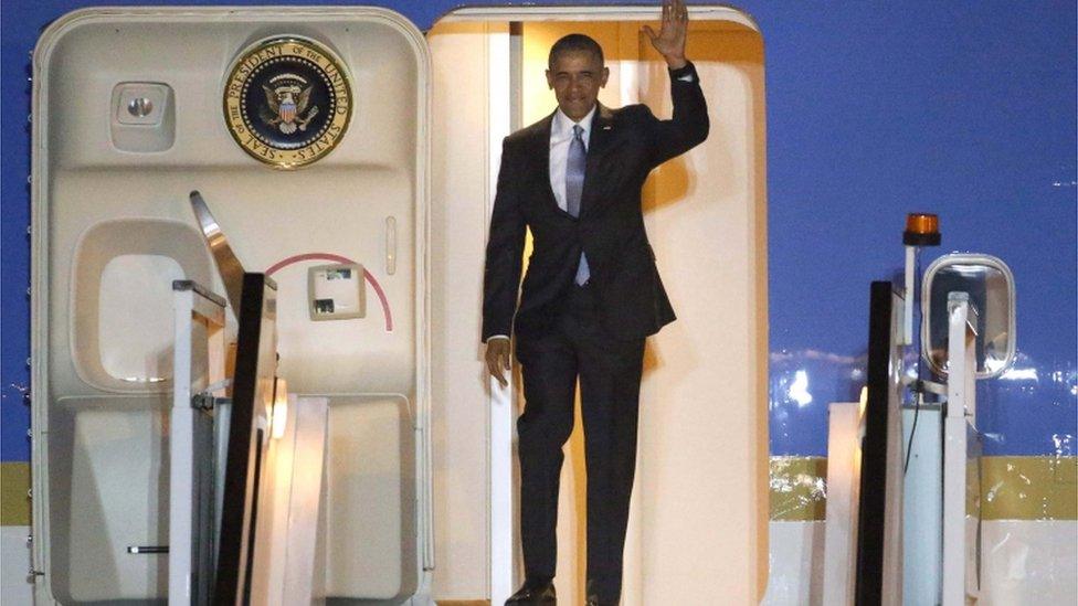 President Obama arrives at Stansted