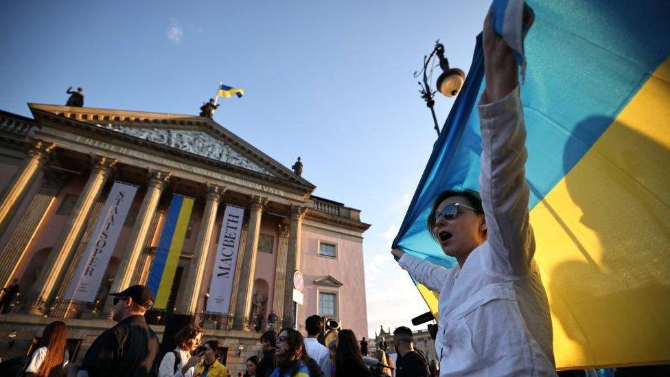 Demonstration against Anna Netrebko's performance at the State Opera in Berlin, Germany - 15 Sep 2023