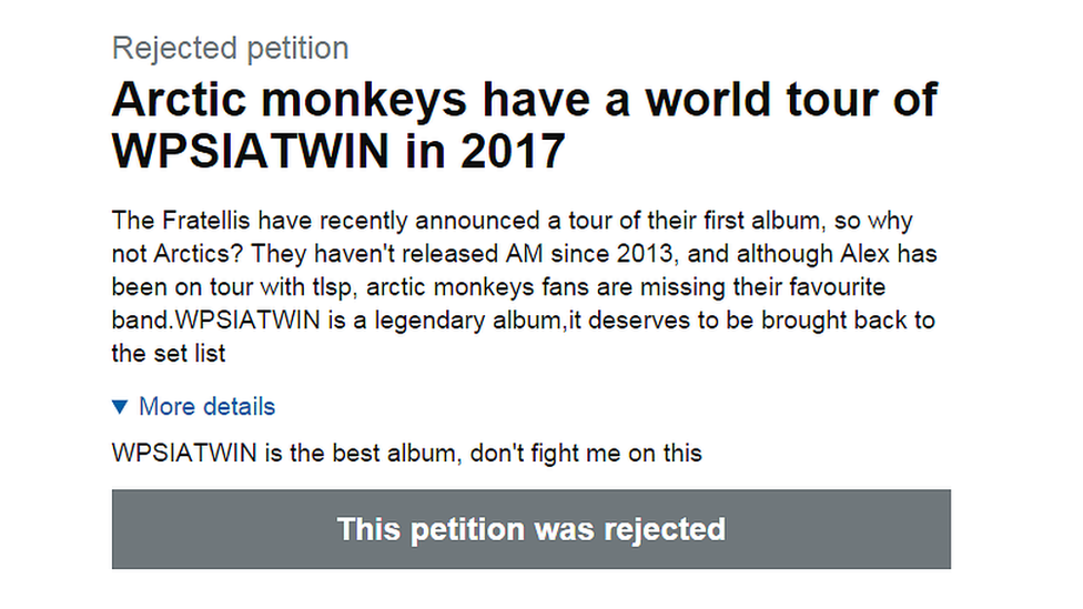 A petition saying the Arctic Monkeys' first album is their best.