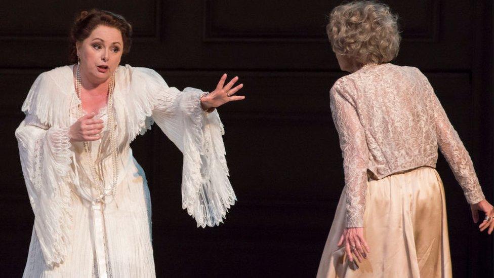 Rebecca Evans as Princess of Werdenberg performs on stage during a performance of Der Rosenkavalier by the Welsh National Opera at the Wales Millennium Centre