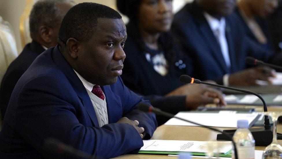 Zambian Foreign Minister Harry Kalaba attends a meeting with his Russian counterpart in Moscow on April 17, 2015.