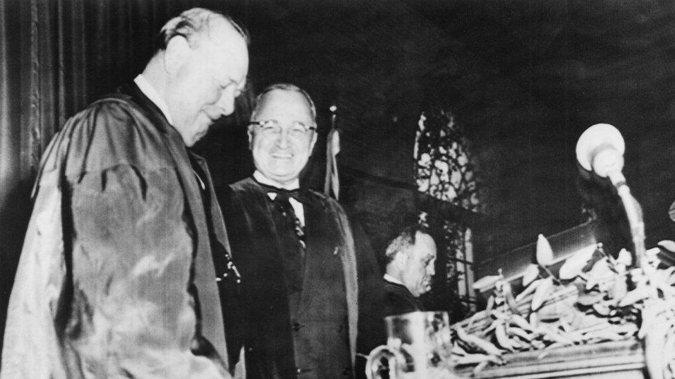 Winston Churchill and President Harry S Truman at Fulton, Missouri