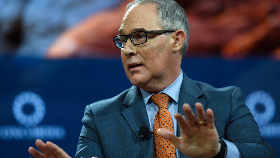 Scott Pruitt talks at an event in New York City.