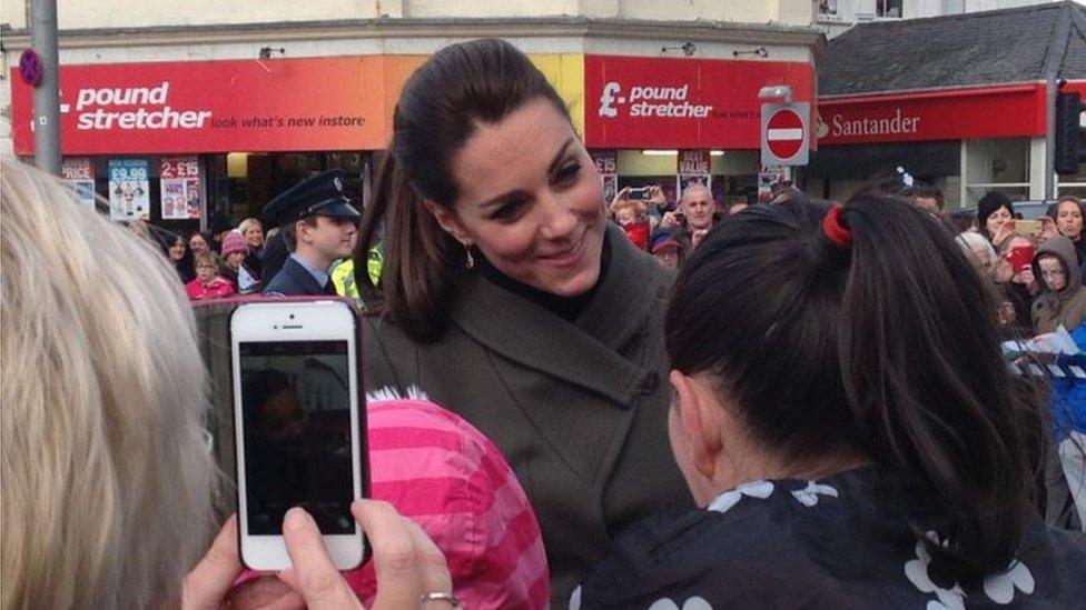 Duchess of Cambridge speaks to the crowds