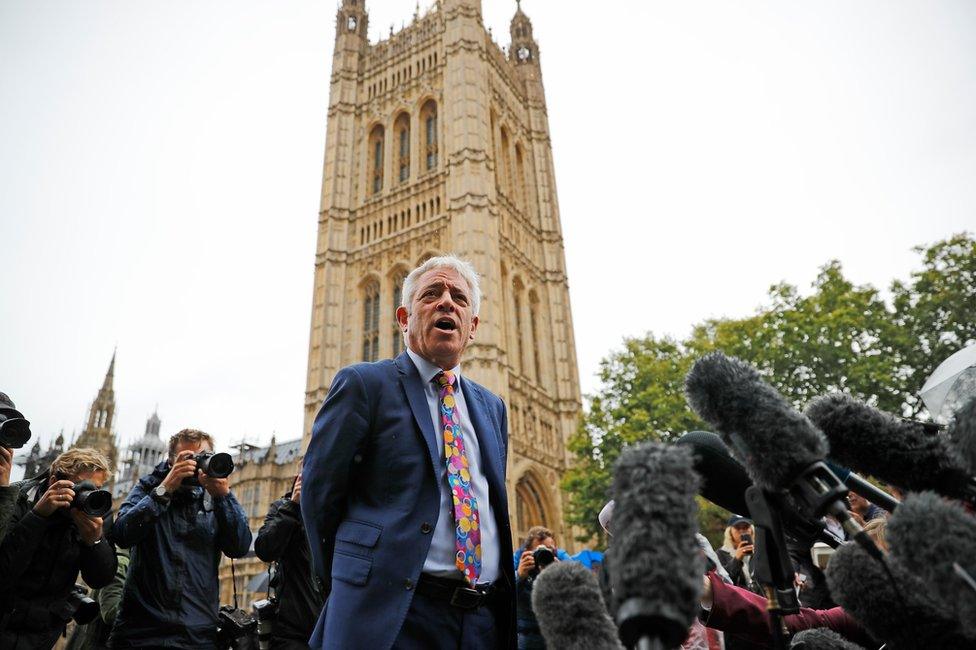 Speaker of the House of Commons John Bercow speaks to the media outside the Houses of Parliament