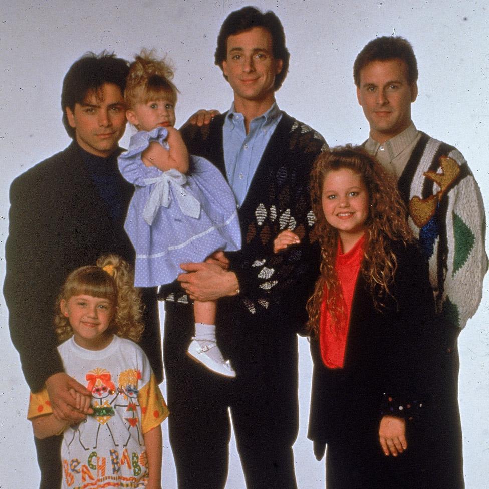 Bob Saget (centre) with the cast of Full House in 1989