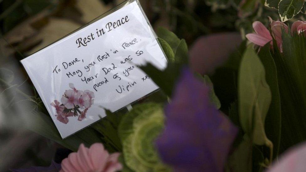 Floral tributes at tram derailment site