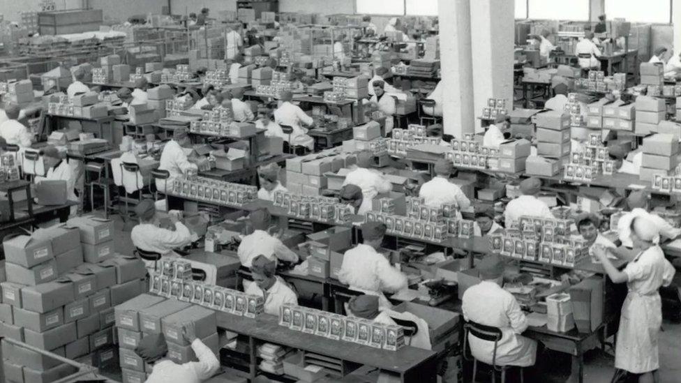 Workers inside the factory in the 1960s