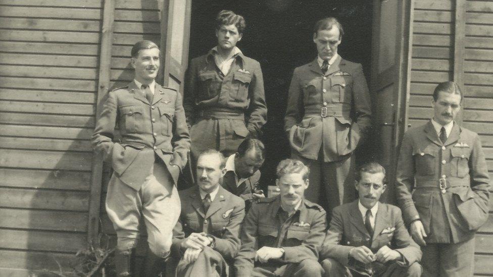 Flt Lt Gunn, back row second from left, at Stalag Luft III