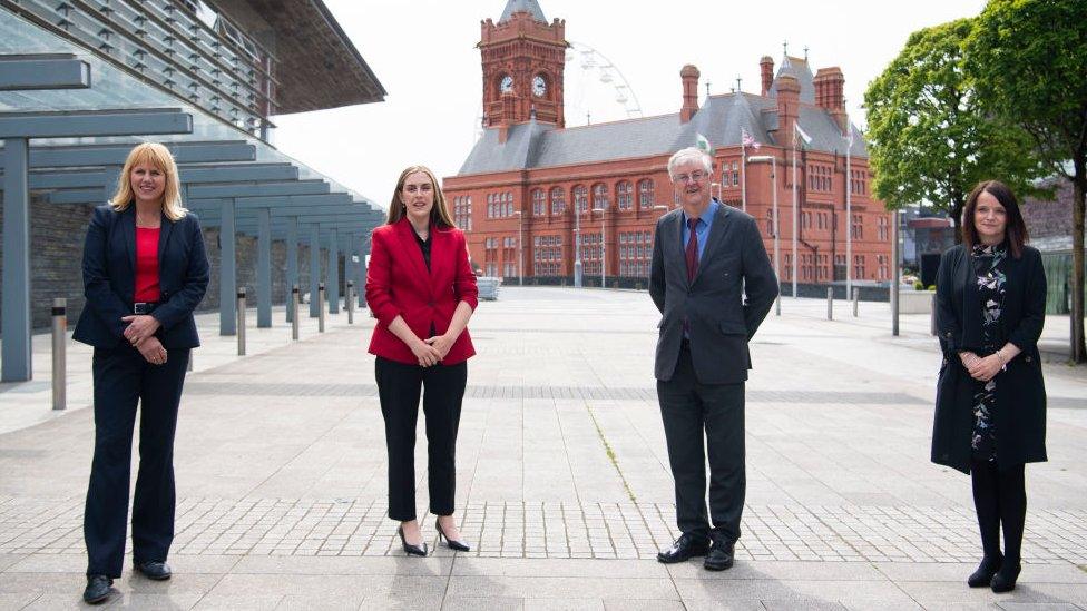 Carolyn Thomas, Sarah Murphy, Mark Drakeford and Buffy Williams