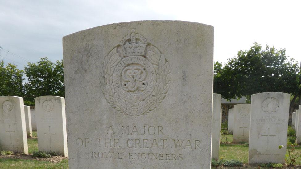 Maj Soutar's headstone before it was replaced with a new one with his name