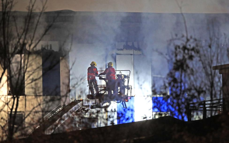 The Cube student flats on fire in Bolton, November 2019