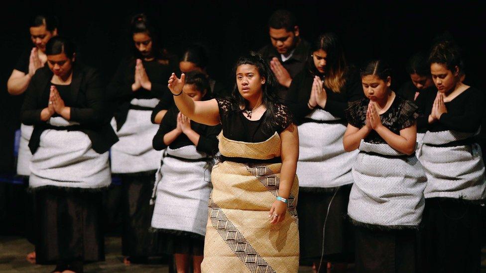 Attendees perform at the Aho Faka Famili memorial for All Black rugby legend Jonah Lomu