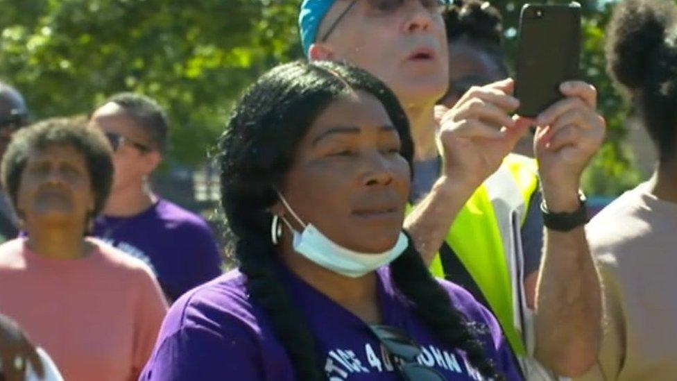 Joan Morris at a rally