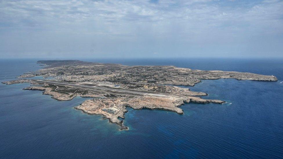 Aerial view of the island of Lampedusa on August 04, 2020 in Lampedusa, Italy