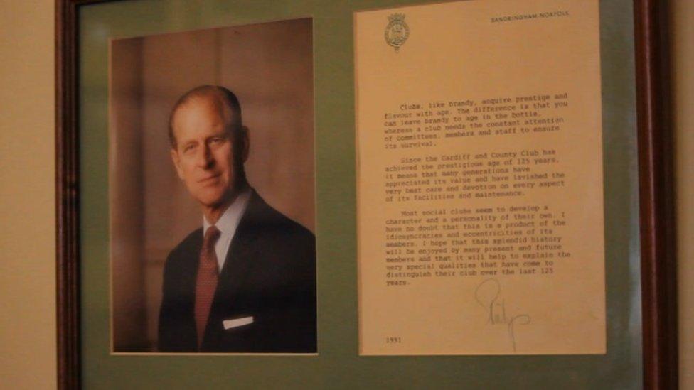 A letter from Prince Philip on the wall of the club