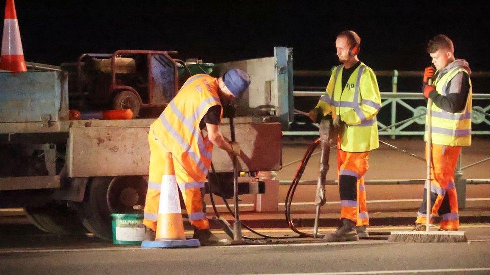 The cycle Lane being removed around the Palace Pier area of Brighton