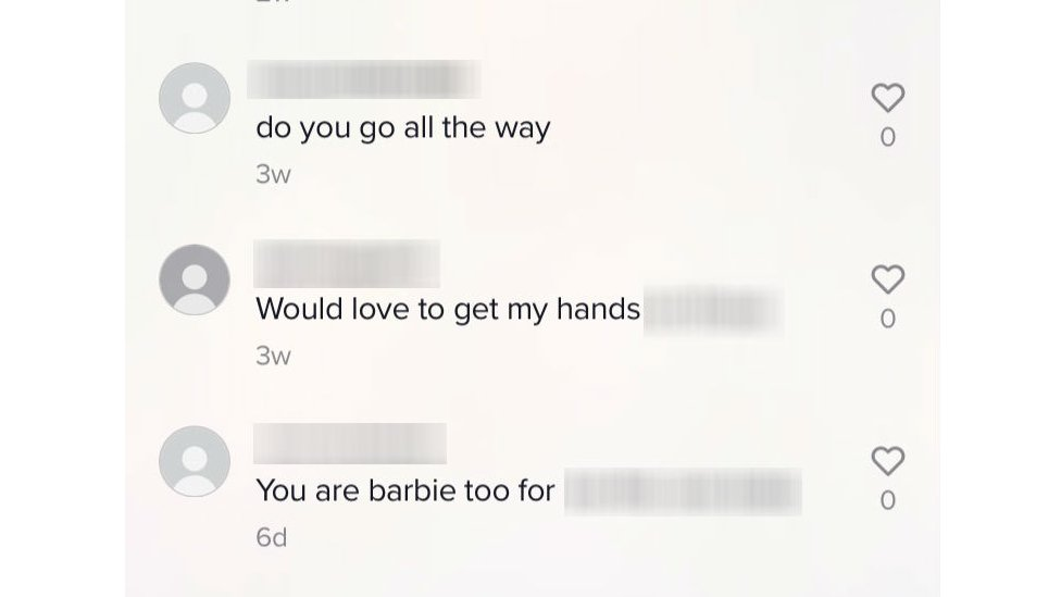 Examples of sexually suggestive comments the BBC identified on TikTok