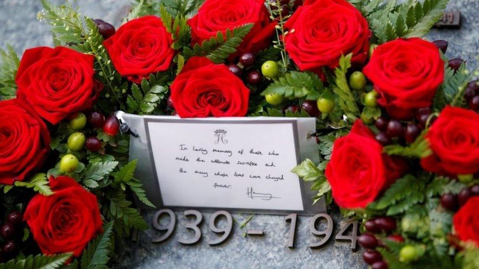 The wreath laid by Prince Harry at the Australian memorial