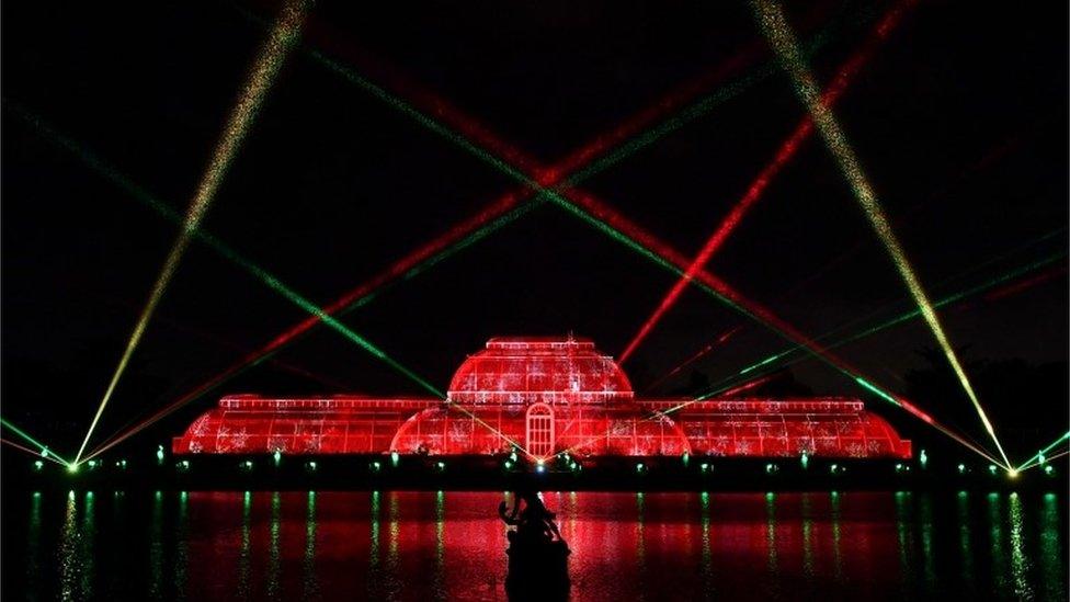 Palm House is illuminated during the Christmas at Kew press preview photocall at Royal Botanic Gardens Kew in south west London, on November 21, 2017