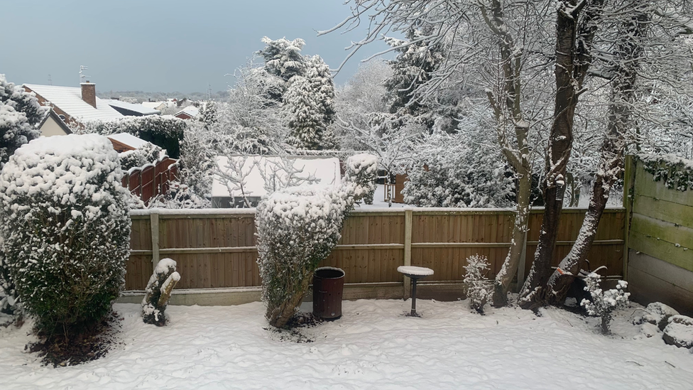 Snow in Rainhill in Merseyside in the north west of England on Tuesday morning.