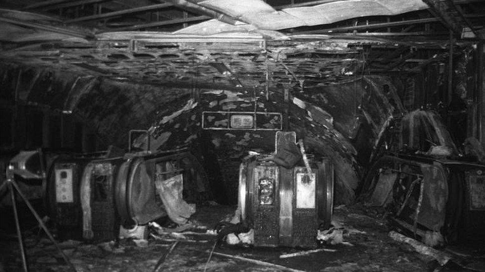 A charred escalator at King's Cross Underground Station