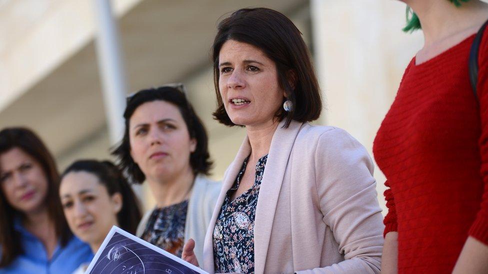 Women’s Rights Foundation chair Lara Dimitrijevic at a press conference calling for the introduction of legal and safe abortion in Malta