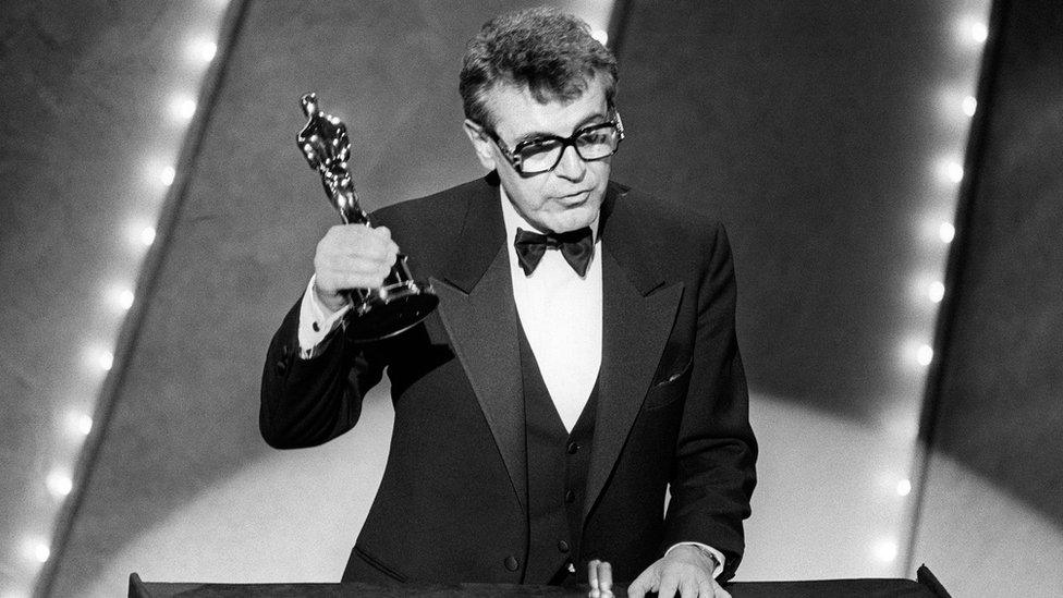 Milos Forman with his second best director Oscar for Amadeus in 1985