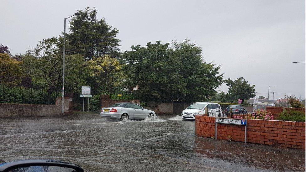 Motorists are facing flooded roads in Rhyl