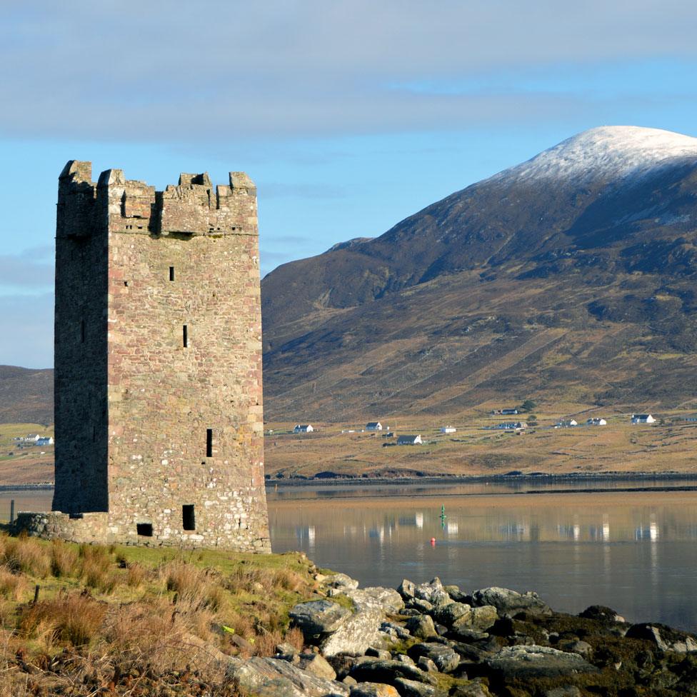 Tower by lake in County Mayo