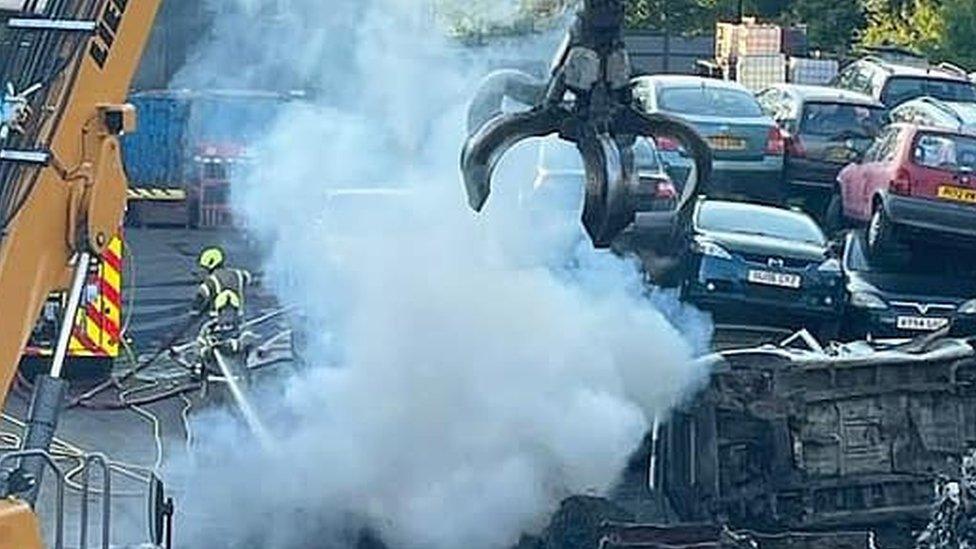 A fire at at Totternhoe scrap metal yard