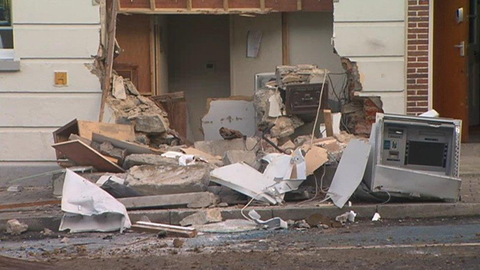 The damaged Bank of Ireland branch where the robbery happened